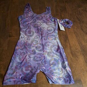 Mondor dance gymnastics lilac purple bodysuit unitard girls 12-14 new NWT